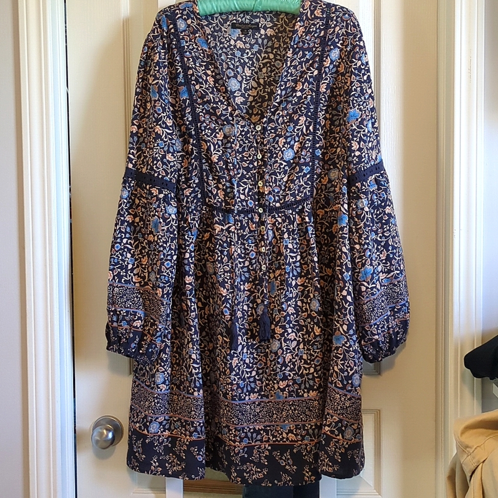 Navy Floral Boho Tunic Dress